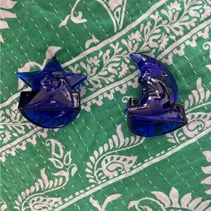 Cobalt Blue Star and Moon candle holders